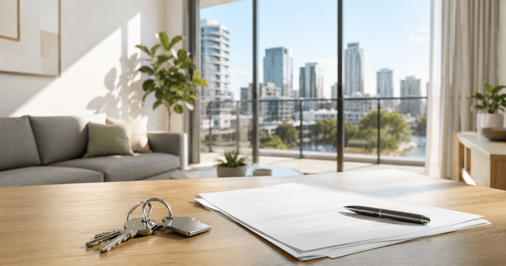 Rental keys and documents in an Australian apartment